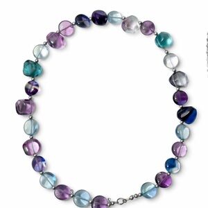 Multicolor Glass Beaded Necklace | Purple Blue Statement Jewelry